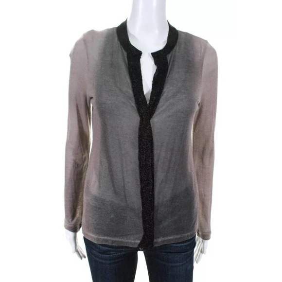 Dia Via Mesh Trim Cardigan Sweater Cashmere - Picture 1 of 3